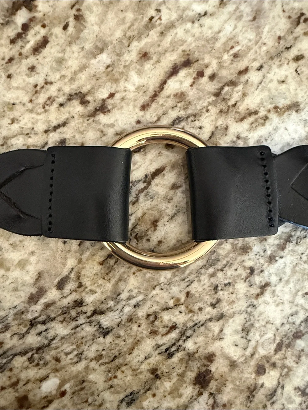 Frame The Double Wrap Leather Belt Black Braided Leather Gold Hardware O-Rings M